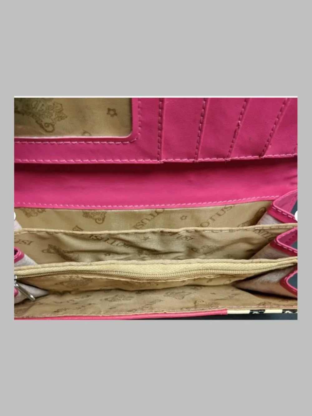 BOTUSI Pink Faux Leather Mustache Print Accordion Wallet Snap Closure Organizer